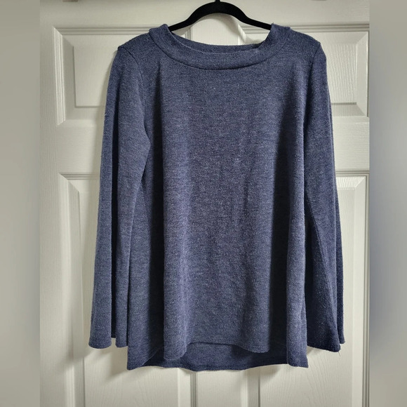 Piphany Sweaters - Piphany - Slate Blue Crew Neck Sweater with Bell Sleeves - Size S